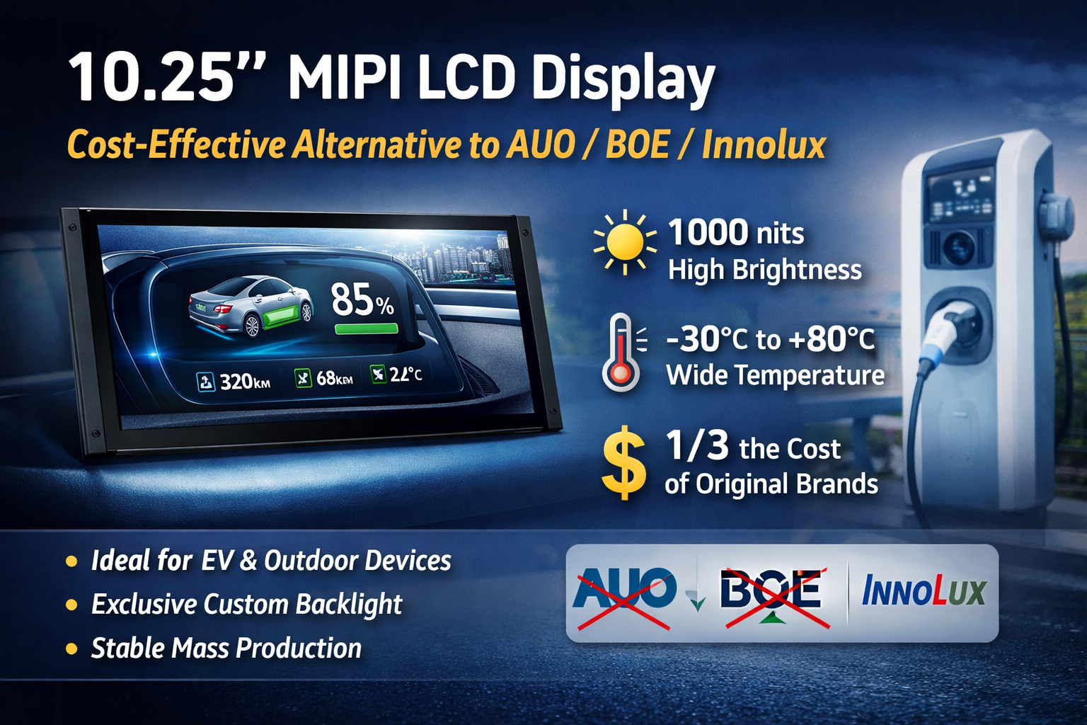 10.25-Inch 720×1920 MIPI LCD Display: A Cost-Effective Alternative to AUO, BOE, and Innolux