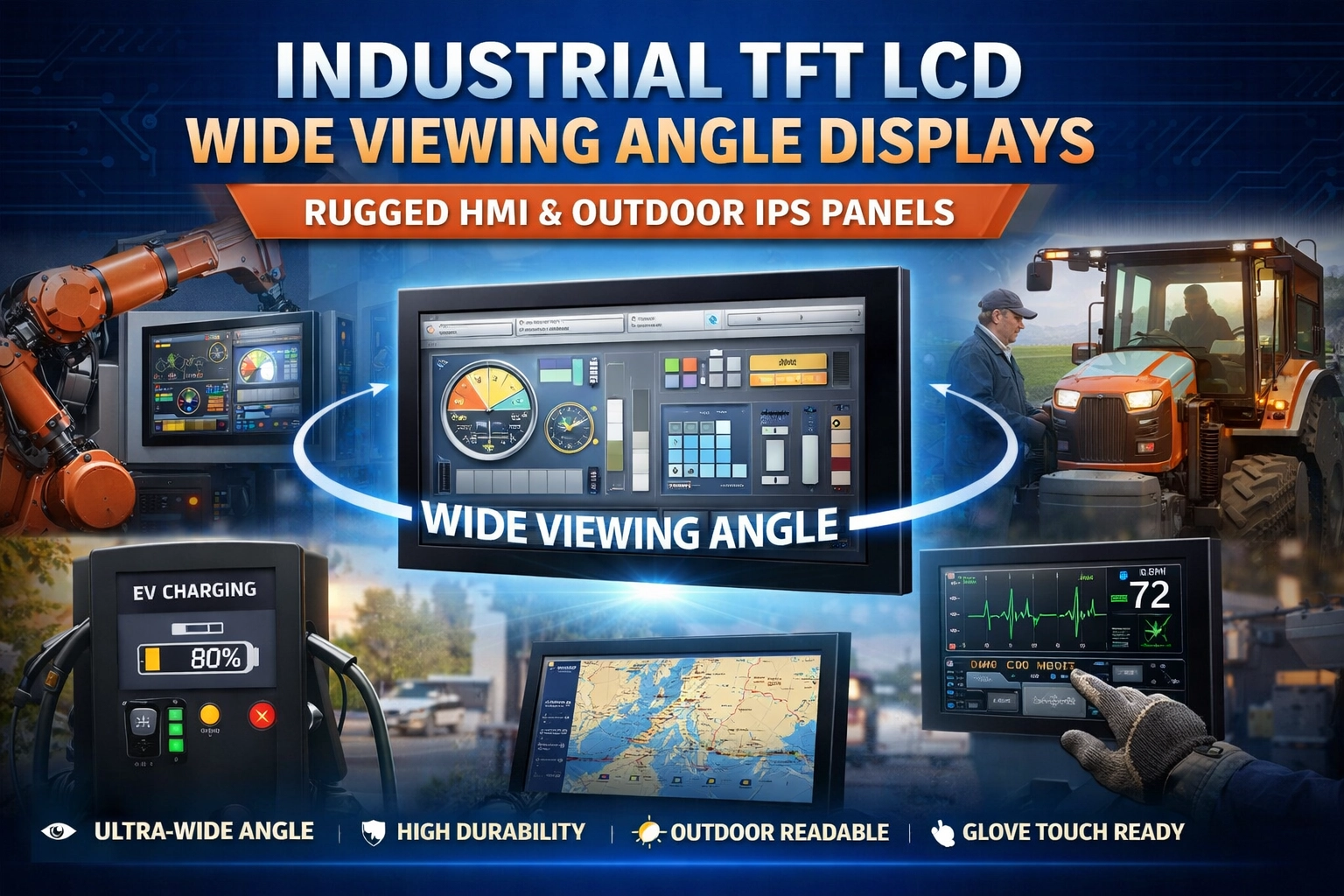 Industrial TFT LCD Wide Viewing Angle Displays for HMI & Outdoor Equipment