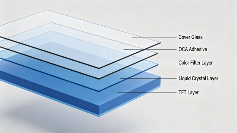 OCA bonding LCD display structure without air gap