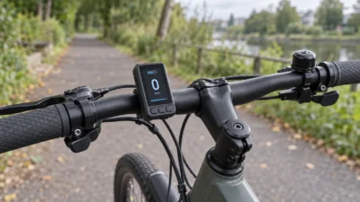 AI-generated concept of a compact 1.9 inch bicycle handlebar display