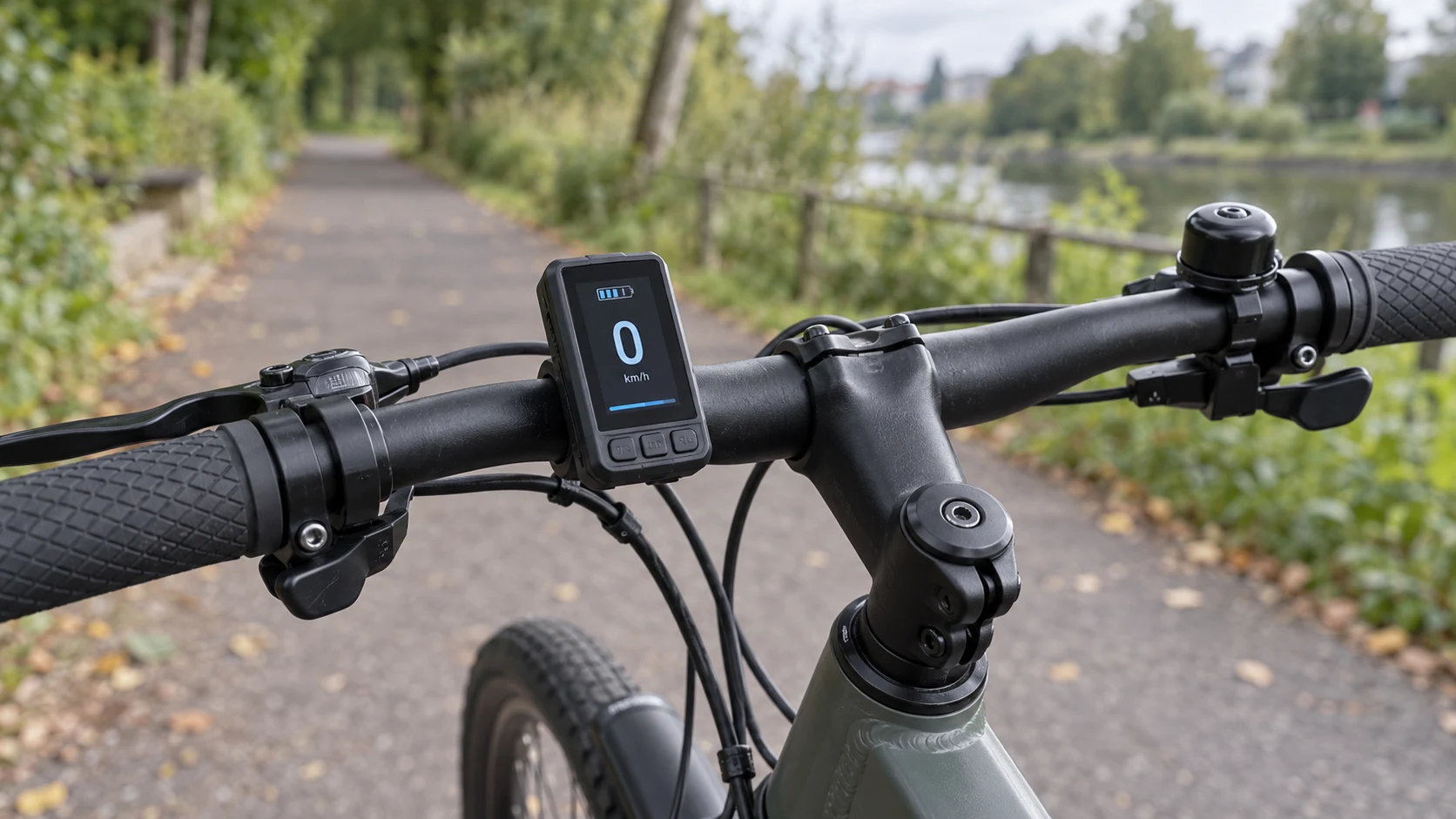 AI-generated concept of a compact 1.9 inch bicycle handlebar display