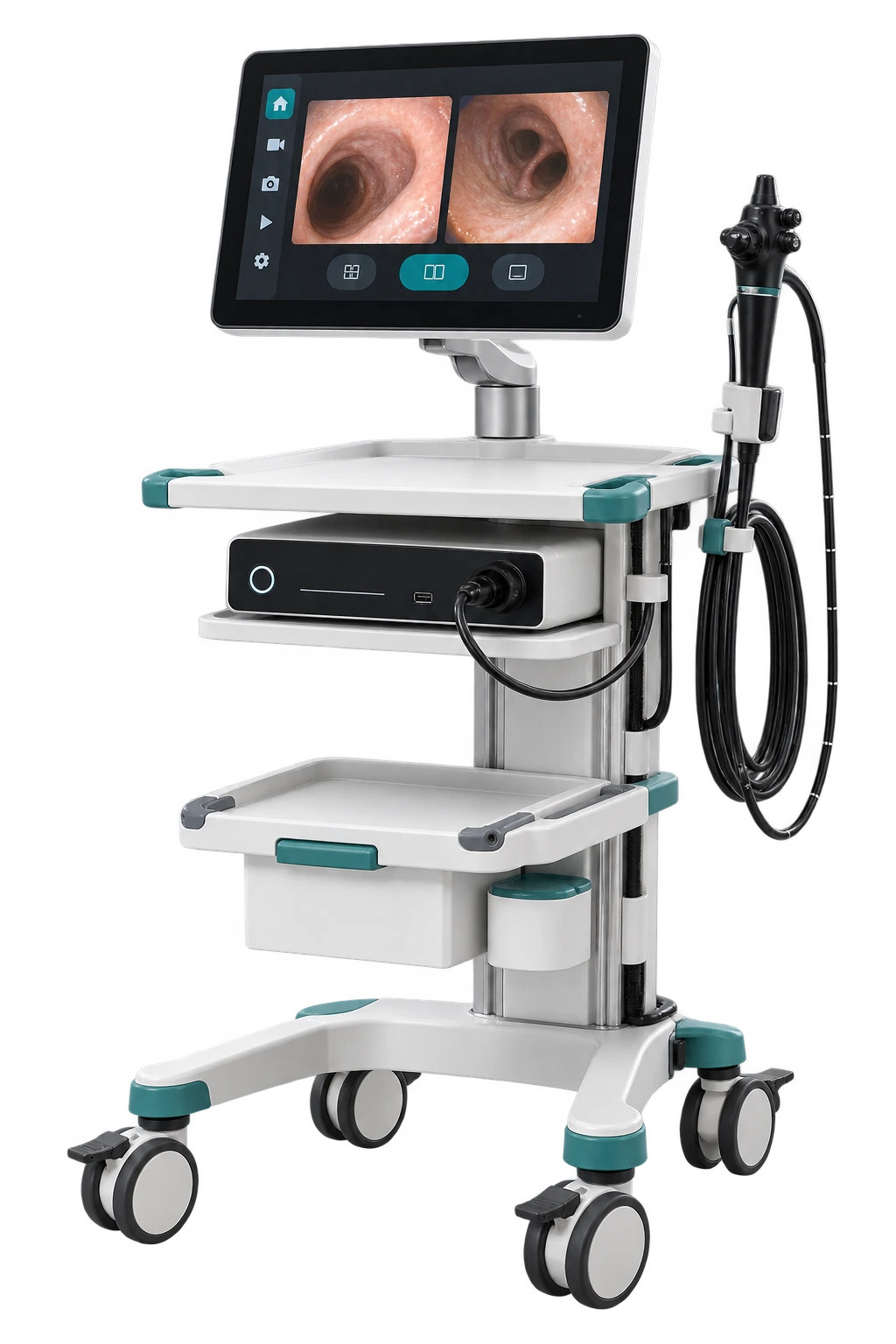 AI-generated airway visualization workstation with a 13.3 inch display, transparent background