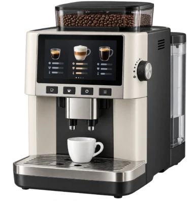 AI concept of a home automatic coffee machine with a 7 inch LCD