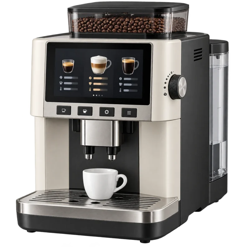 AI concept of a home automatic coffee machine with a 7 inch display